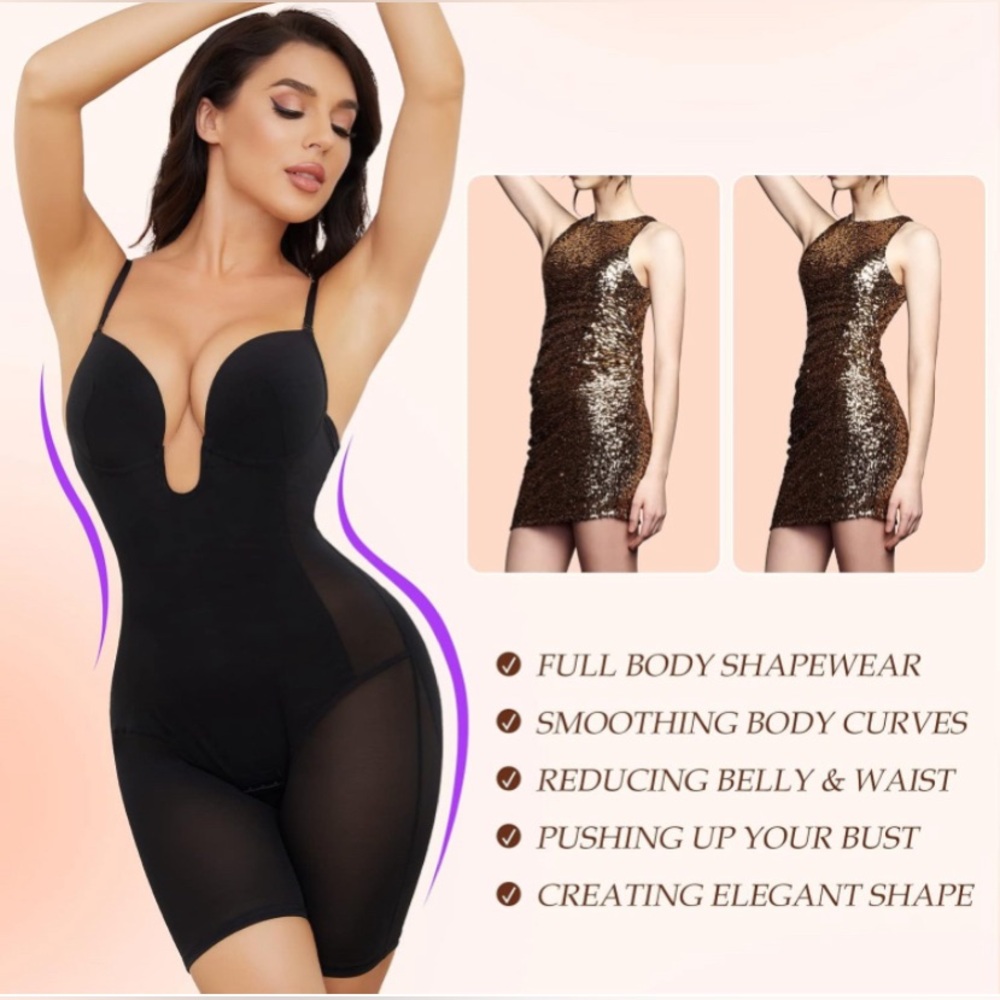 NIB Slimers Body Shaper for Women Tummy Control U Plunge Backless Full Body